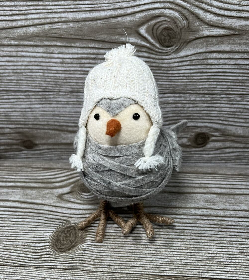 Target Christmas Bird Ready for Winter Grey with White Hat Pom Poms Hard To Find
